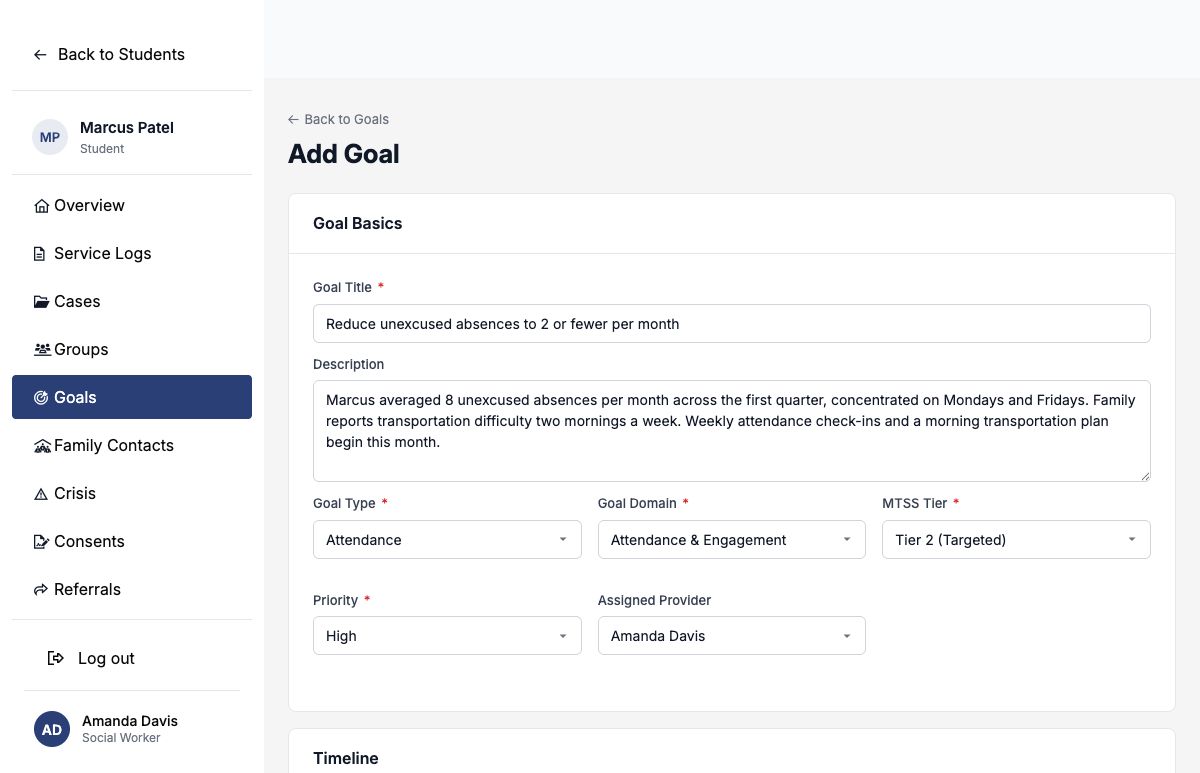 Goal Basics section filled with the attendance example
