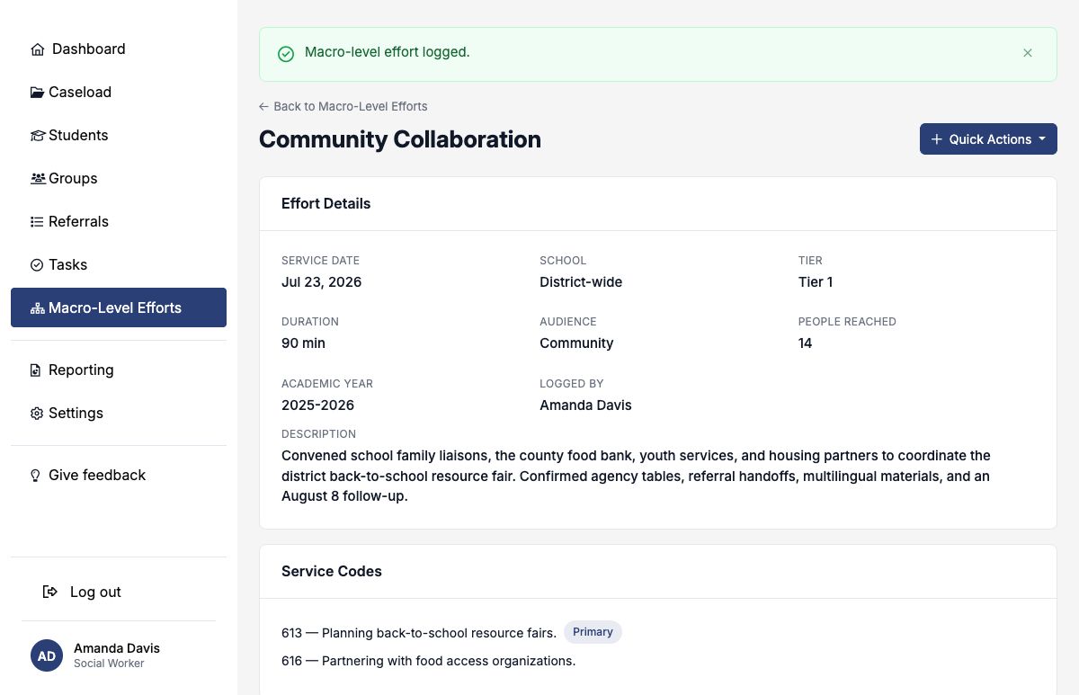 Saved Community Collaboration macro-level effort for district resource-fair coordination