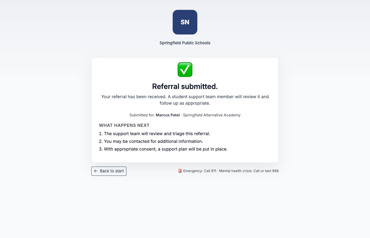Referral submission confirmation page