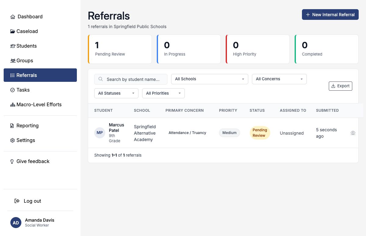 Referral queue with a pending attendance referral