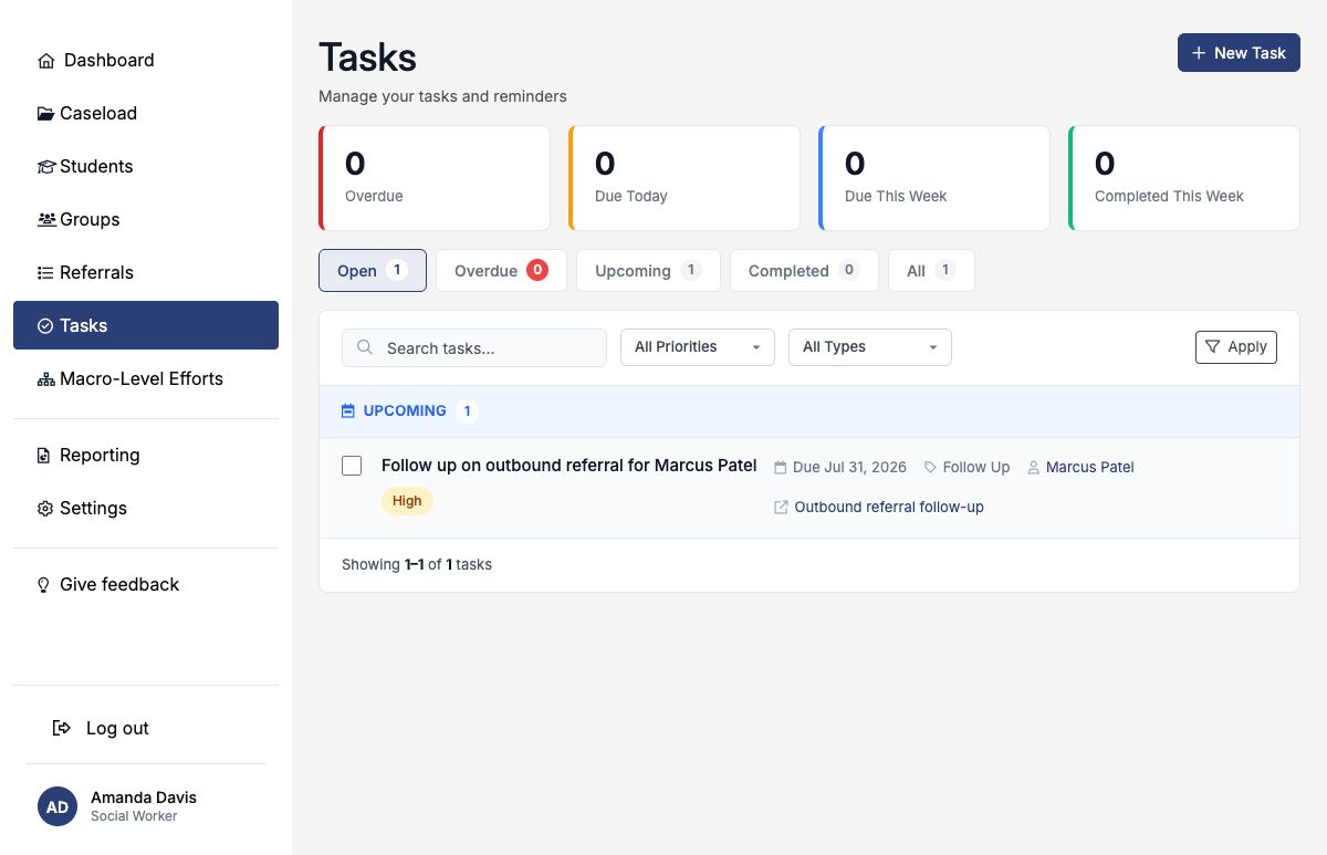 Automatically generated outbound referral follow-up task