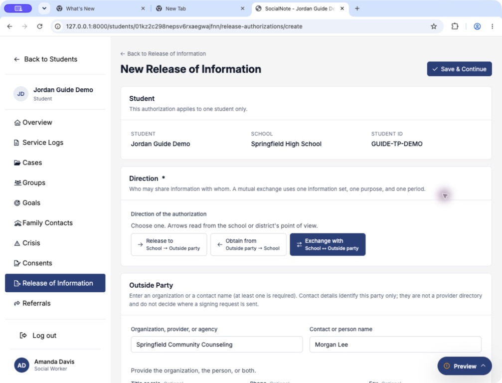 New ROI draft for Jordan Guide Demo with Exchange with selected and fictional outside party details